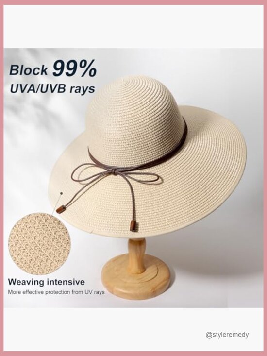 Wide Brim Straw Sun Hat UPF 50+ Foldable Floppy Beach Hat main image 5